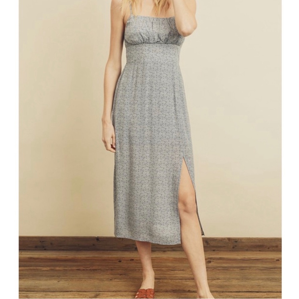 Dainty Floral Smocked Back Midi Slip Dress Slate Blue Women’s Size Medium NWT